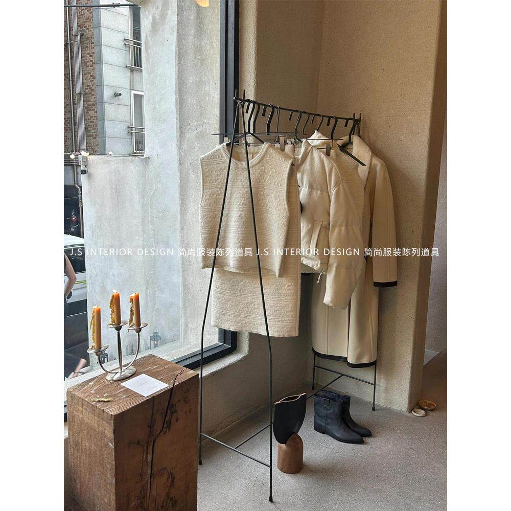 韩国买手店服装展示架落地式挂衣架黑色实心中岛架女装个性货架