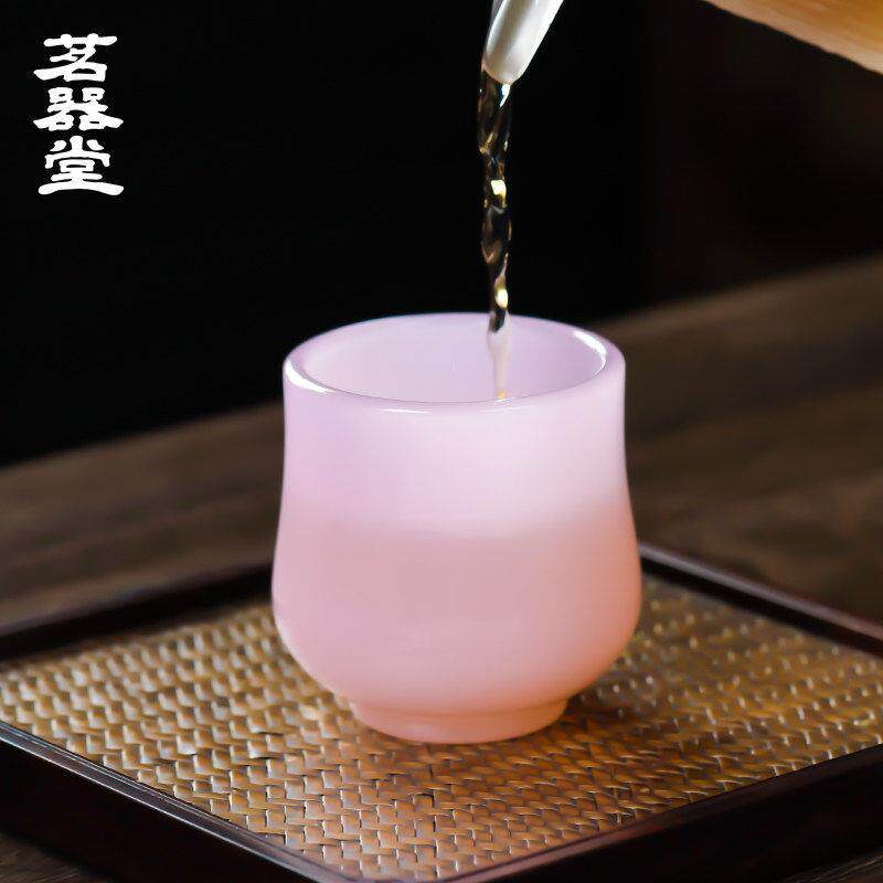 芙蓉玉瓷主人杯单杯女粉色茶杯品茗杯建盏琉璃功夫茶具茶盏