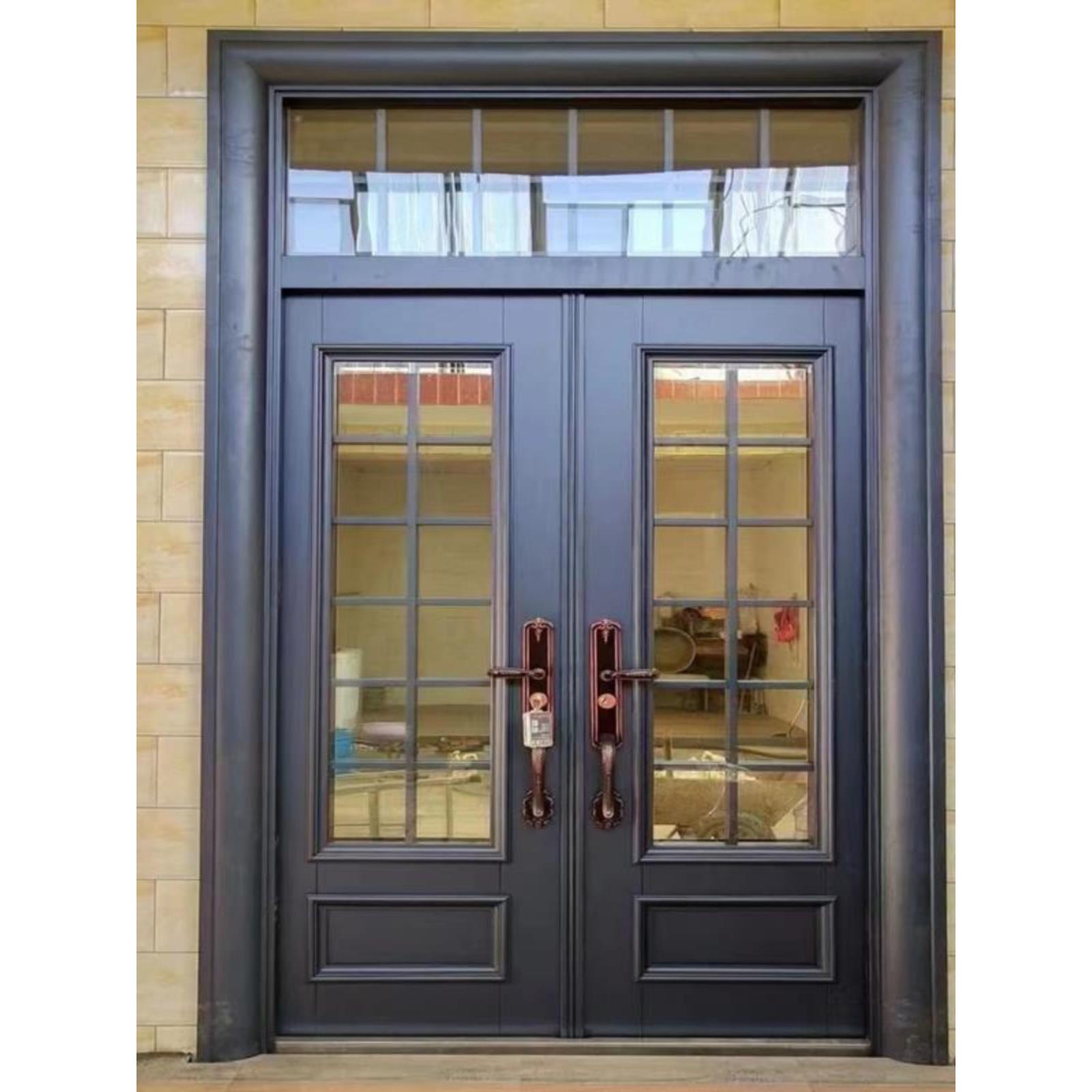 玻璃家用庭院大门自建房乡村别墅铜门入户双开门防盗锌合金农村