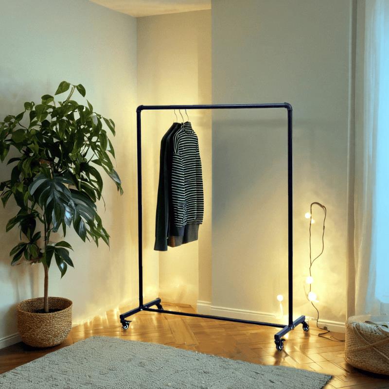 直销服装店带轮水管铁艺展示架落地式挂衣架简易单杆家用晾衣服架