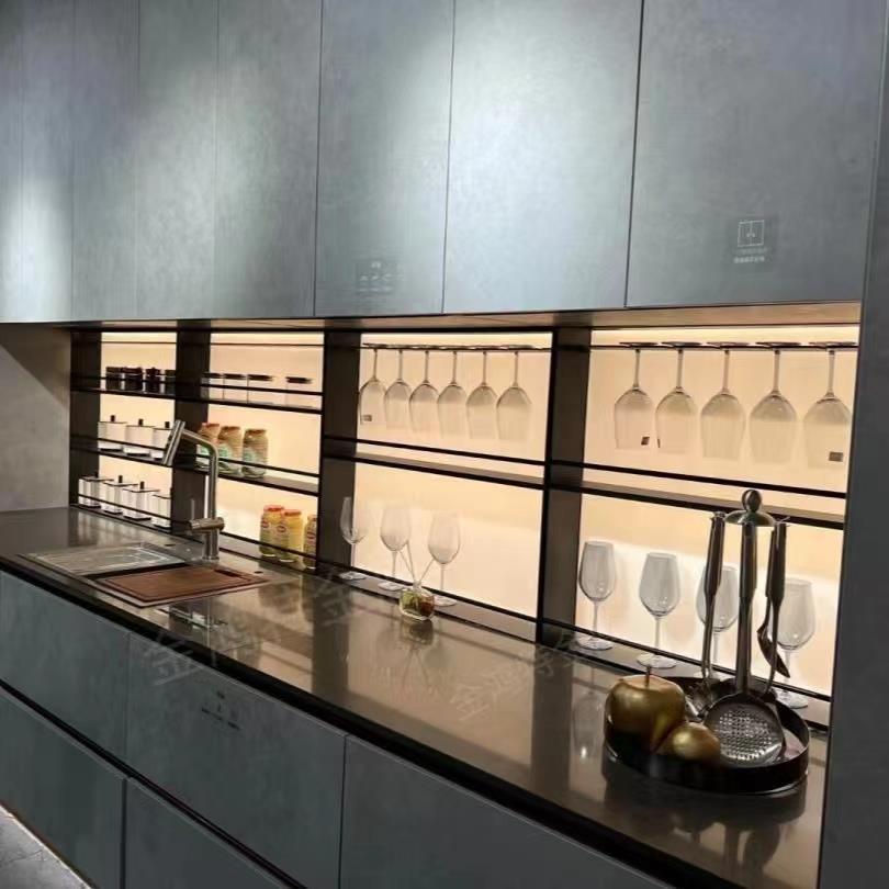 不锈钢发光背板餐边柜厨房收纳柜调料柜极简发光展示置物架定制
