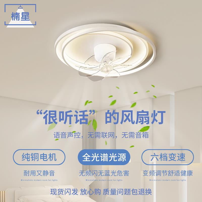 2024新款静音卧室吊扇灯一体现代简约智能语音房间灯吸顶吊扇灯