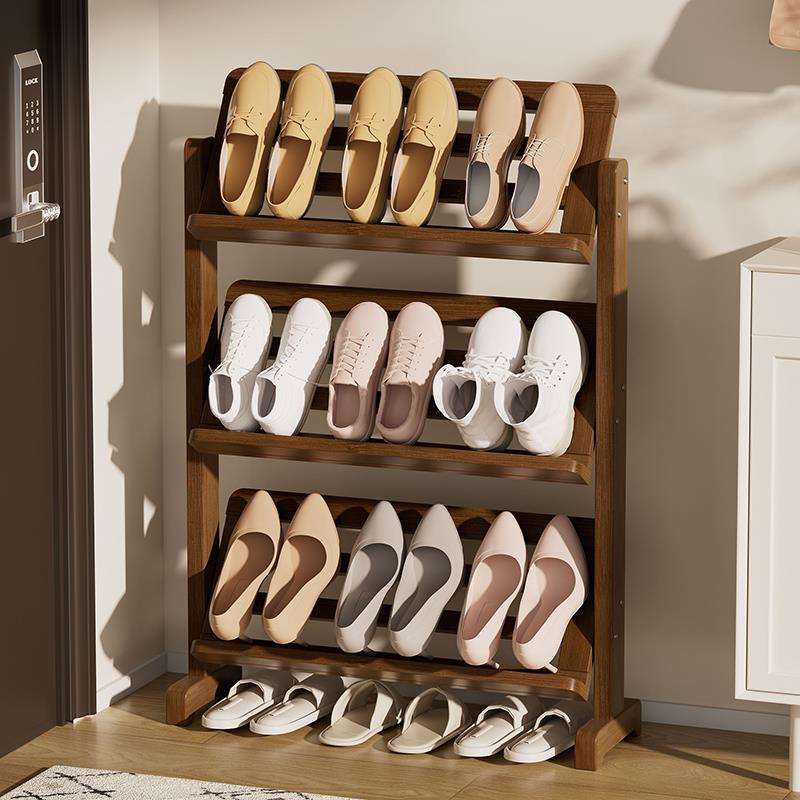 鞋架入户门口后家用小窄多层收纳置物架实木简易书架斜放式鞋柜子