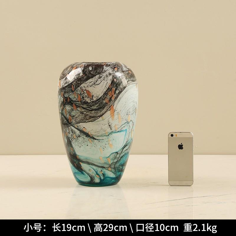 现代轻奢水墨画琉璃花瓶艺术摆件玄关餐桌装饰客厅插花花器样板间