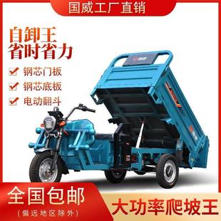 国威自卸加厚钢板拉货家用载重王电瓶电动翻斗三轮车厂家直销上牌