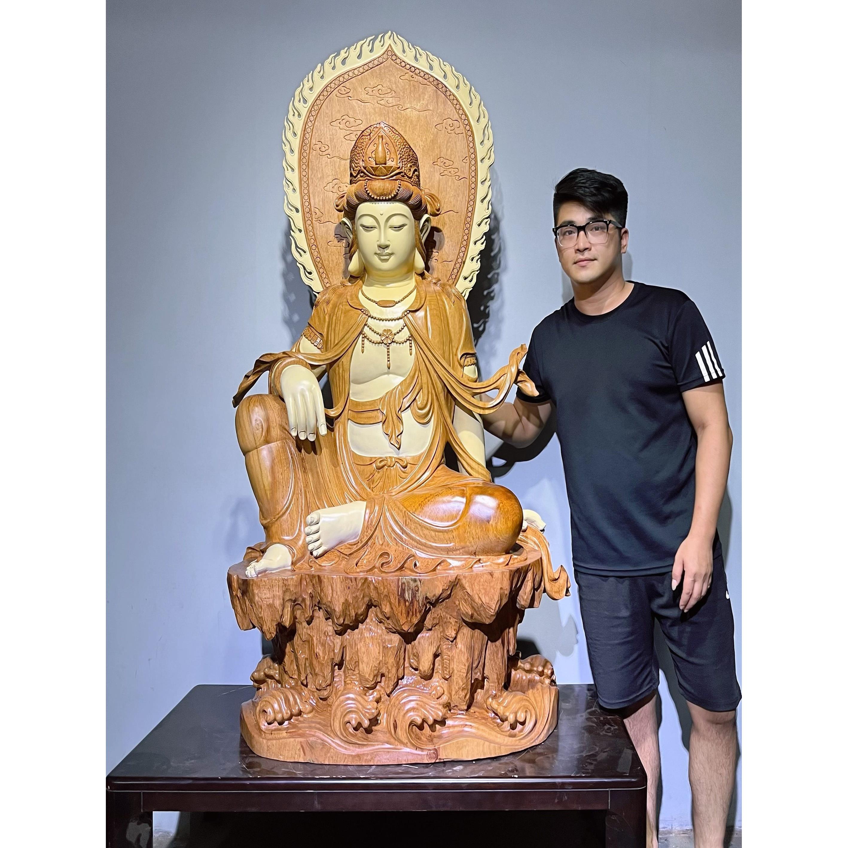 木根雕刻弥勒佛像自在观音崖柏摆件实木手工菩萨招财红木大型客厅