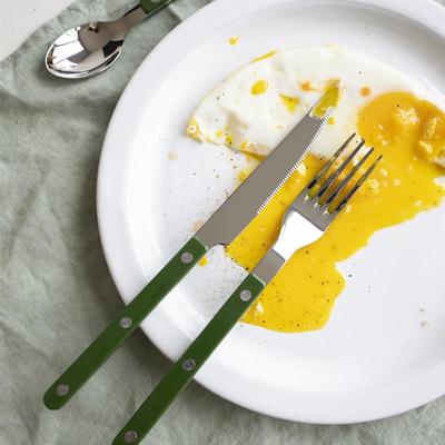 法国Sabre Paris小酒馆深绿色手工不锈钢西餐具套装刀叉勺子