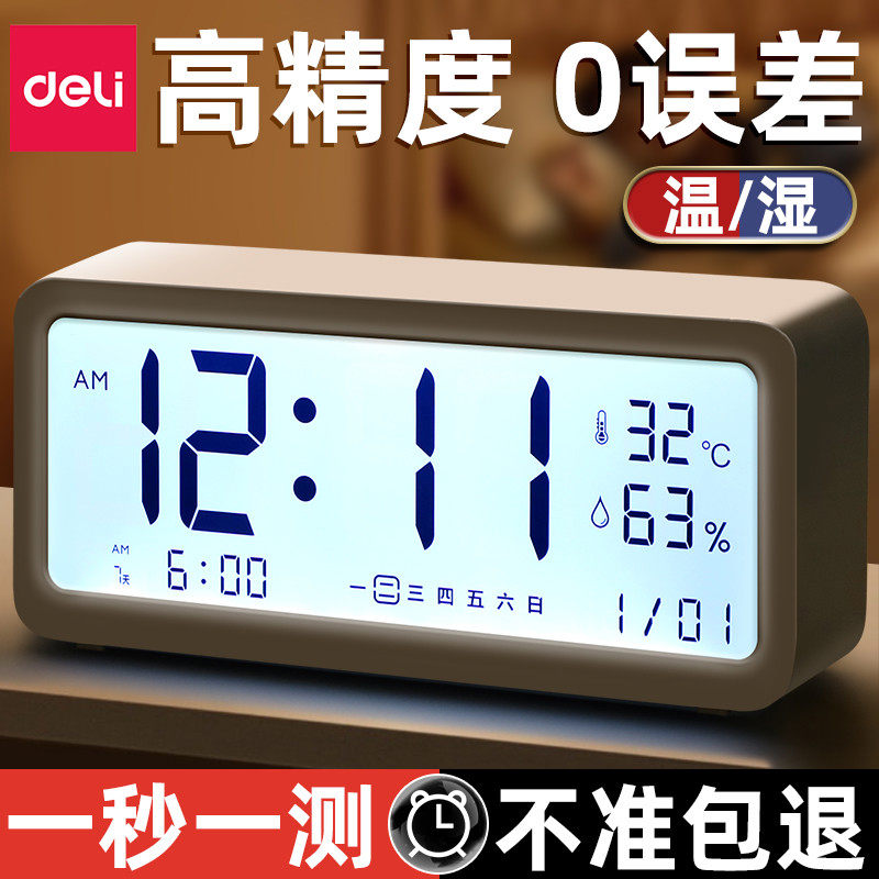 得力温度计家用温湿度室内精准电子湿度表高精度卧室婴儿房时间表