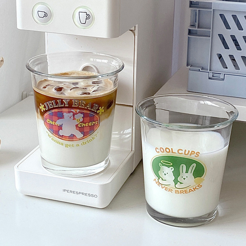 ins 网红字母印花玻璃杯水杯韩风家用夏季果汁饮料奶茶咖啡杯子