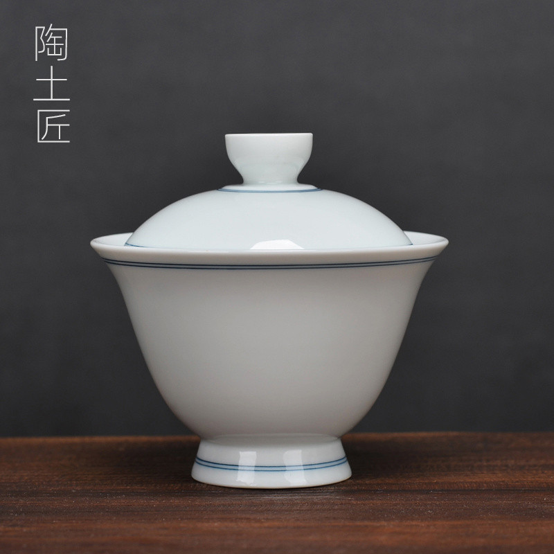 高脚托白瓷盖碗茶杯大号单个景德镇陶瓷功夫茶具不烫手泡茶盖碗