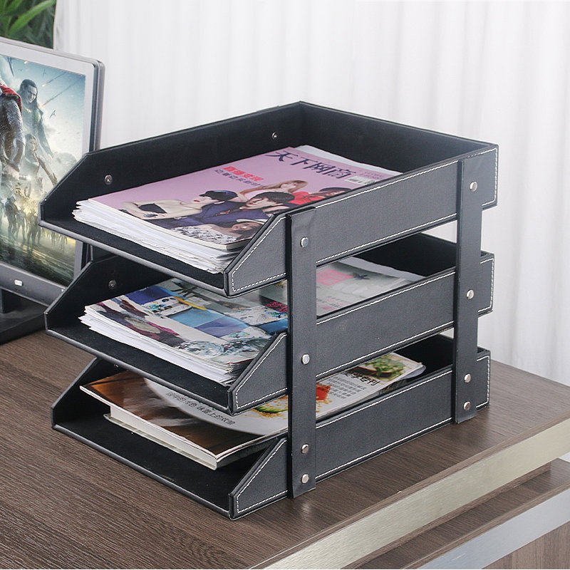 创意皮质桌面文件架资料收纳架A4纸杂志架办公用多层文件框