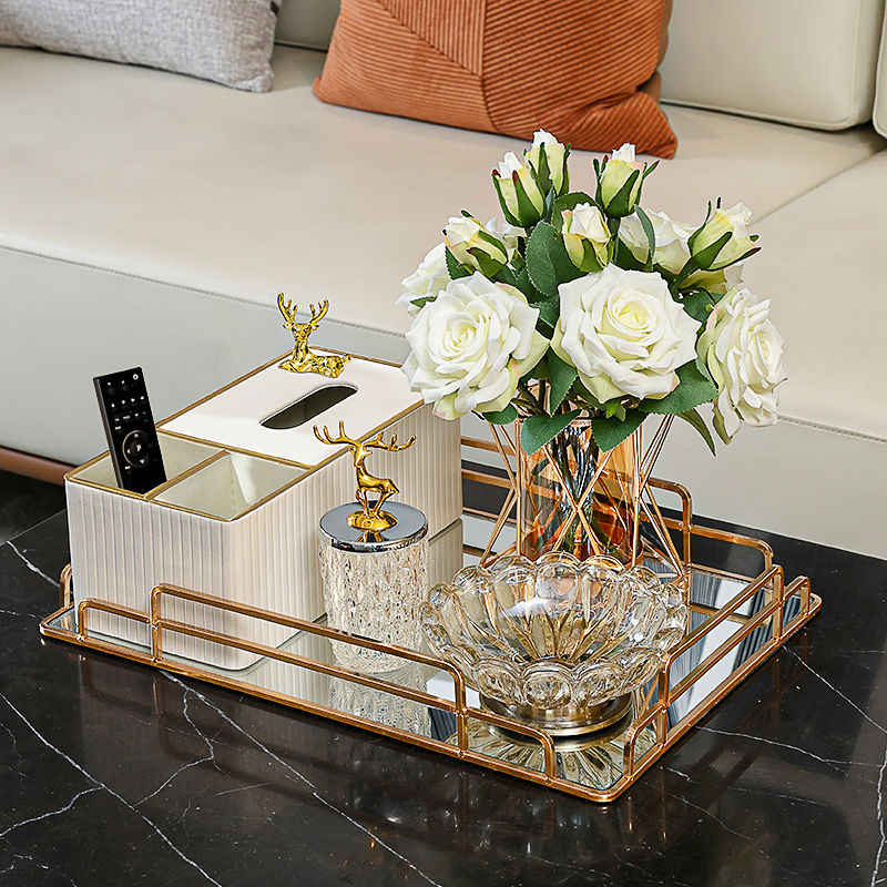 茶几收纳纸巾盒轻奢高档装饰摆件放遥控器客厅家用抽纸盒托盘