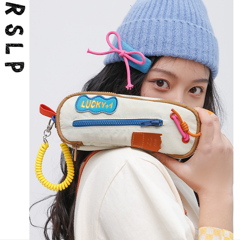 若素良新款小可爱撞色大容量学生笔袋多功能双层文具收纳包百搭