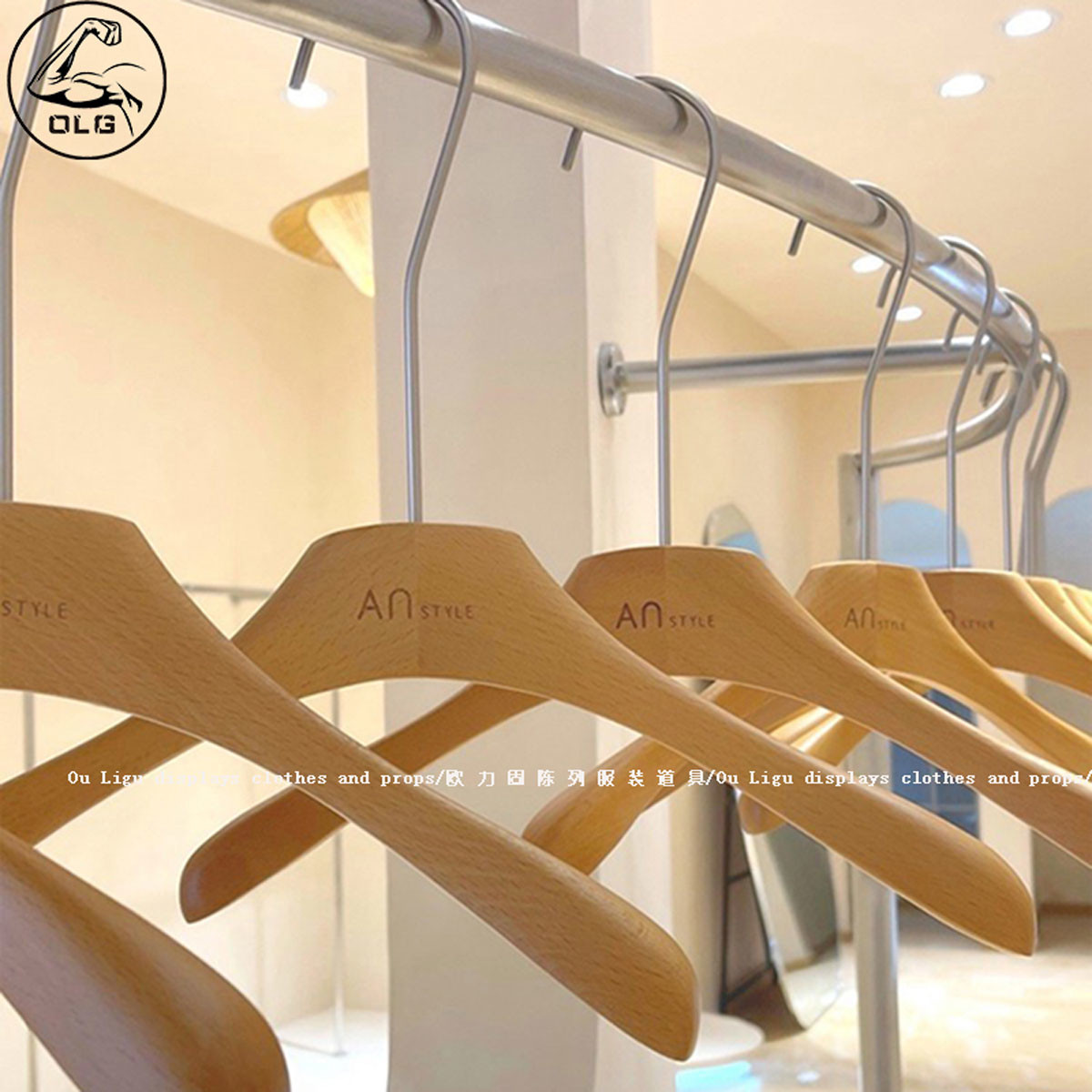 服装店专用实木衣架榉木清漆衣挂裤夹无痕防滑衣撑裤架定制LOGO