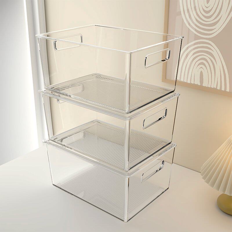 桌面带盖透明亚克力收纳盒杂物化妆面膜零食储物防尘整理小箱子