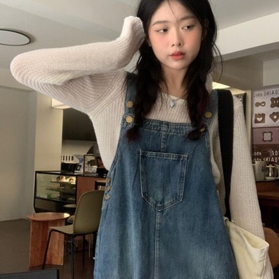 复古牛仔背带裙设计感2024夏新款韩版宽松吊带裙子女中长款连衣裙