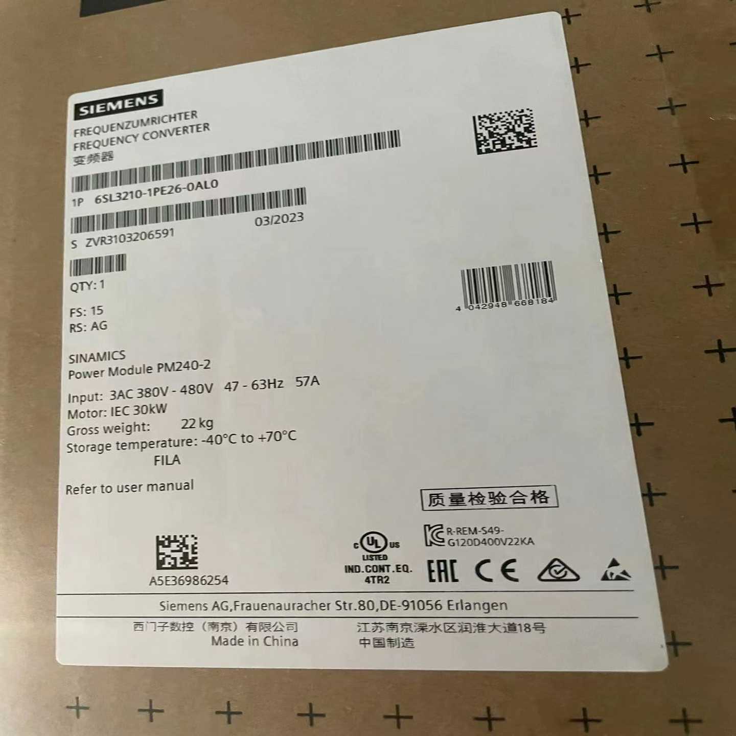 询价~6SL3210-1PE26-0AL0变频器