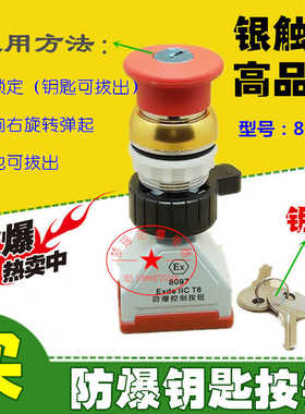 8097-2/8070金属防爆急停钥匙按钮开关直径30MM EXde IICT6