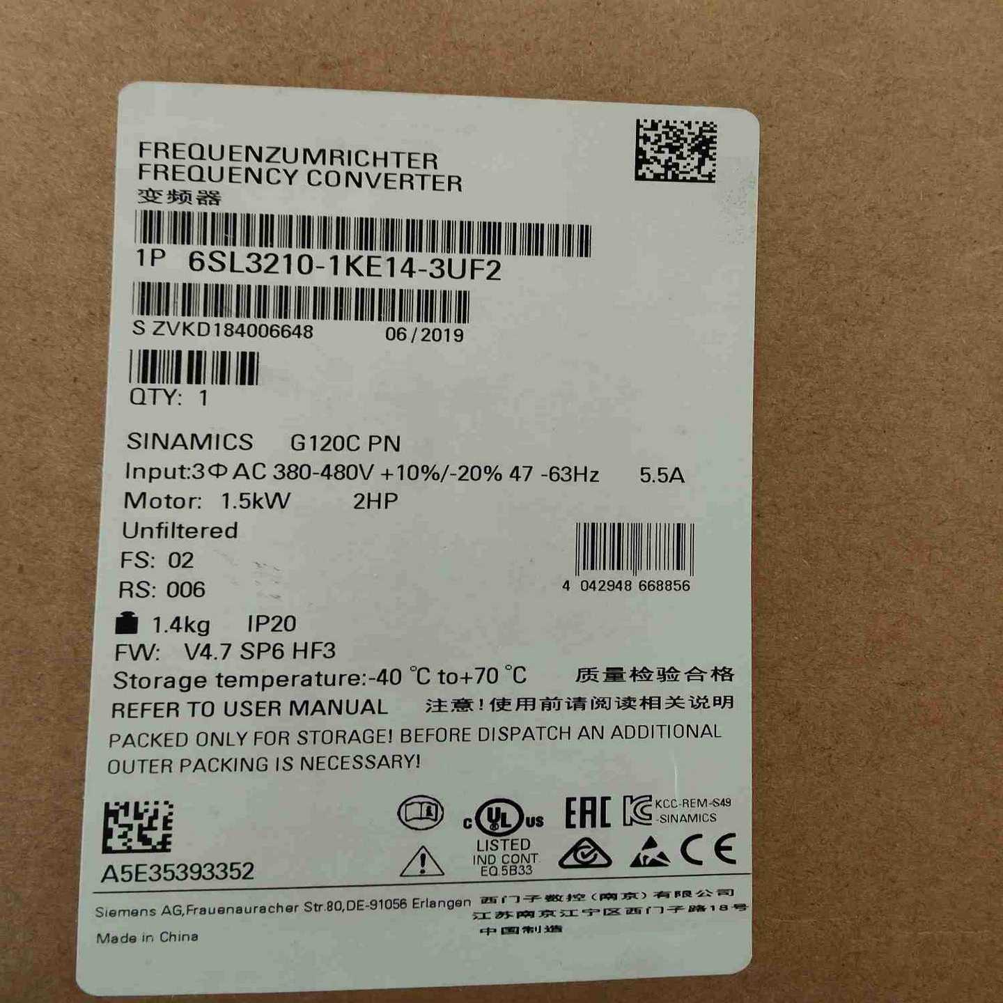 6SLZ3210-1KE14-3UF2G120C变频器1.5kw6SL32101KE143UF2