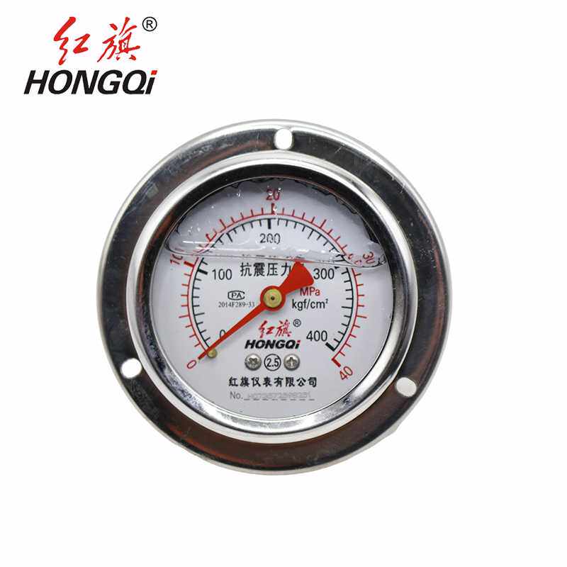 YTN60ZT轴向带边耐震压力表抗震充油真空表面板水油 气压红旗