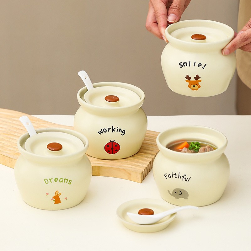 瓦罐煨汤江西沙县小吃朱雀汤炖罐家用炖盅陶瓷带盖隔水一人蒸蛋盅