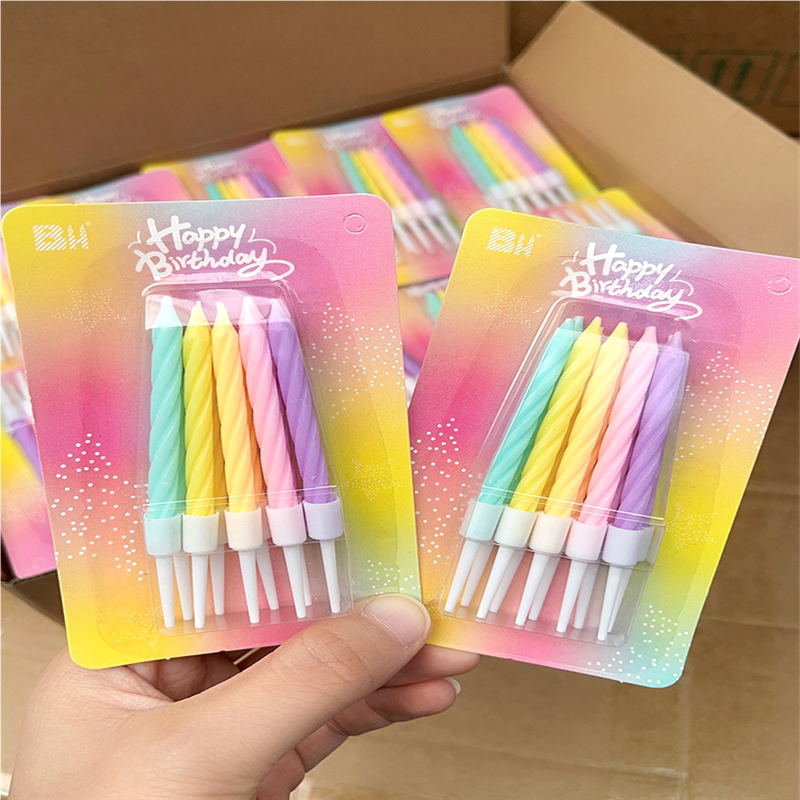 生日蜡烛 马卡龙彩色螺纹小蜡烛 儿童派对装饰用品蛋糕蜡烛50