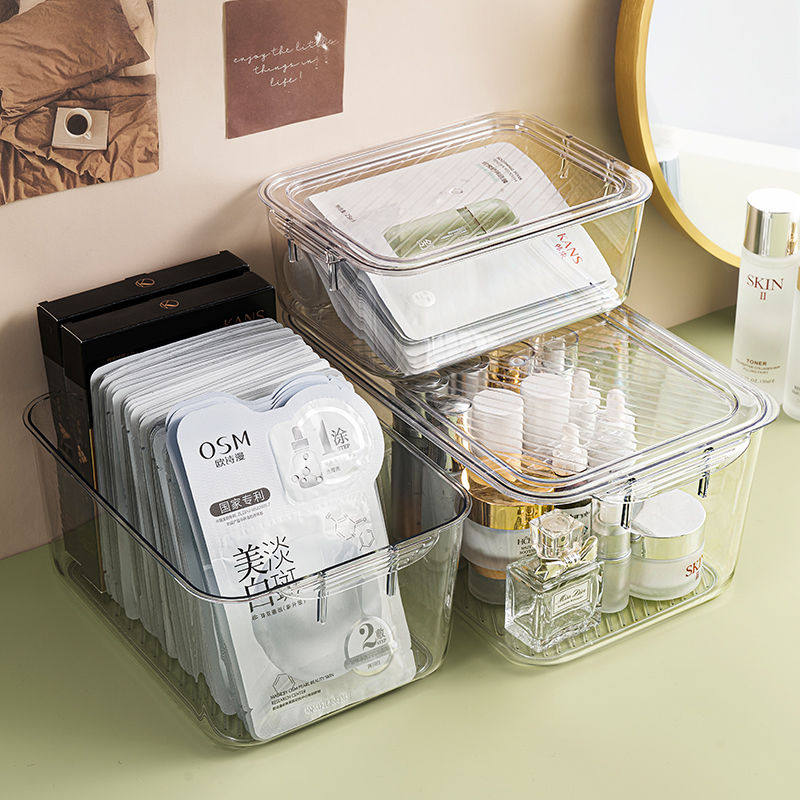 防尘面膜收纳盒桌面透明亚克力化妆护肤宿舍带盖盒子置物