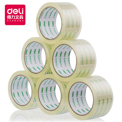 deli得力30323封箱胶带60mm*60y封口加大加厚加宽透明打包大卷胶