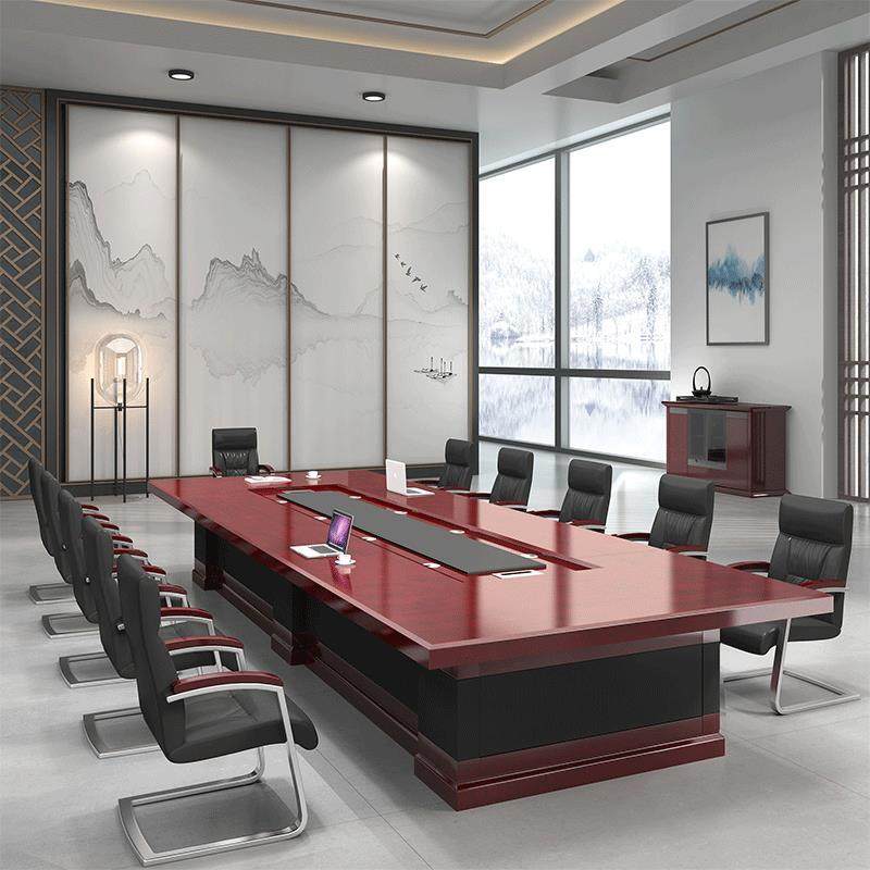 长方形大型会议桌长条桌高端洽谈桌实木皮会议台商务高档会议桌椅
