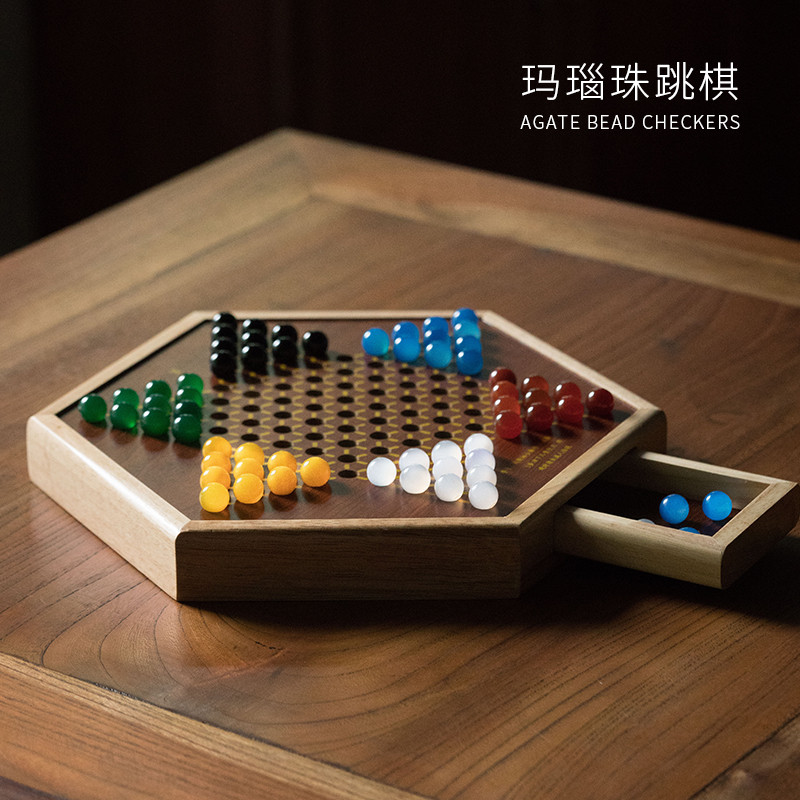 高档宝石跳跳棋玻璃球老式大人大号弹子跳子棋小学生儿童弹珠珠棋