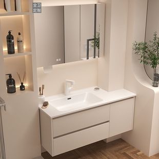 洗手间洗漱台组合柜一整套浴室柜陶瓷一体盆切角包管柱子异形洗手