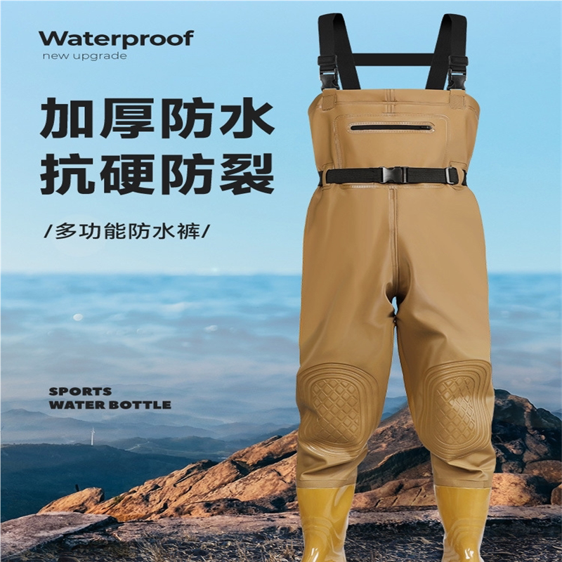 加厚pvc下水裤雨裤带雨鞋全身浇地水裤鞋一体连体防水服赶海装备