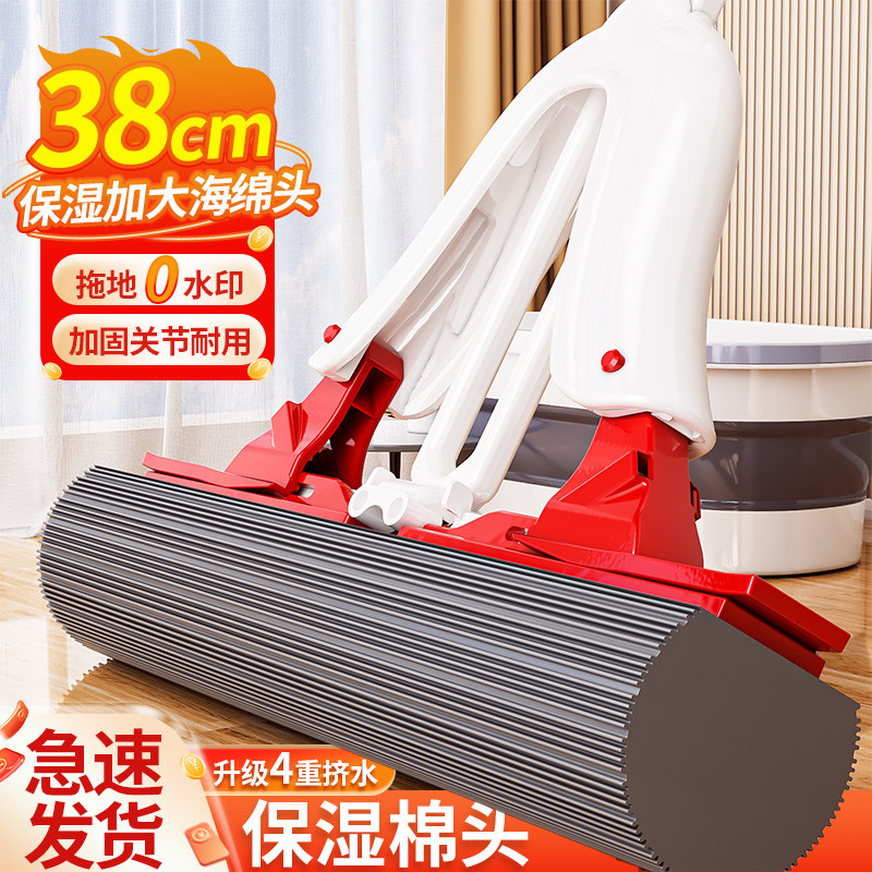 瑞丽达拖布海绵拖把吸水2025新款家用胶棉头免手洗一键换头一拖净