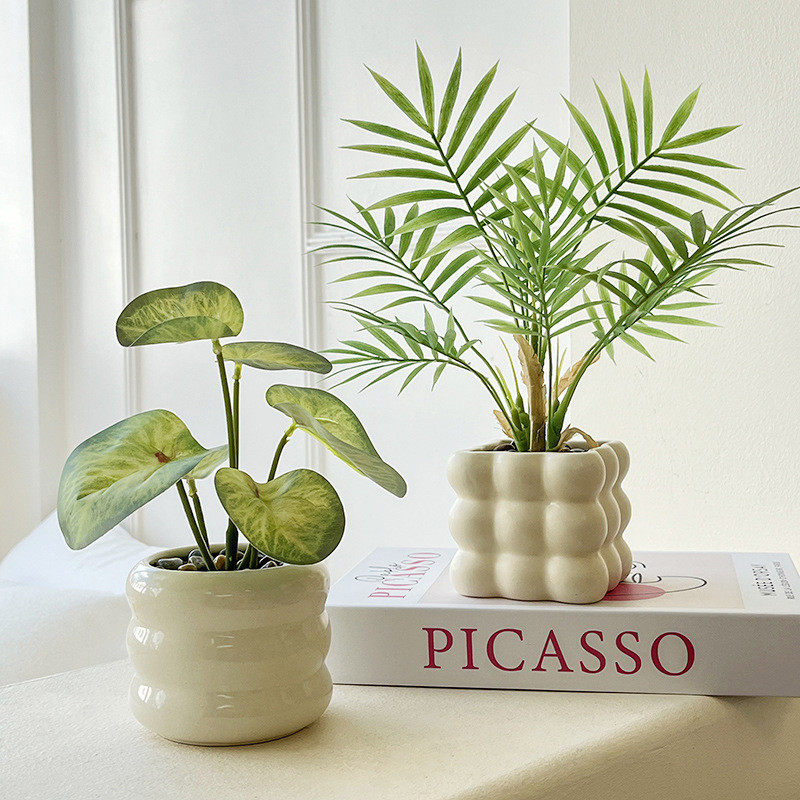 奶油风仿真绿植假植物仿生花客厅餐桌桌面装饰摆设小盆栽假花摆件