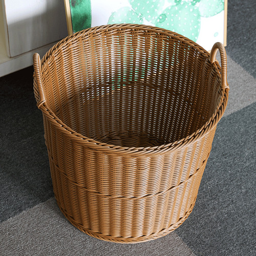 仿藤编提手脏衣桶 圆形衣物收纳桶浴室塑料洗衣篮子 收纳筐玩