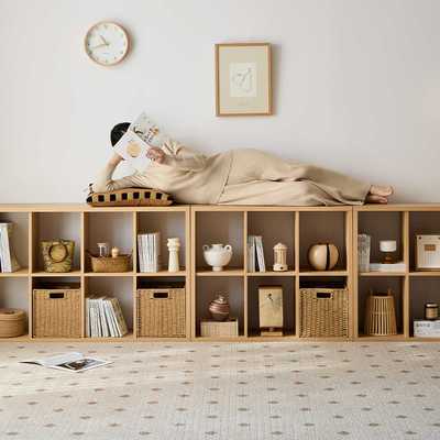 三又木家居书架落地置物架书柜白橡木色日式格子柜客厅储物柜