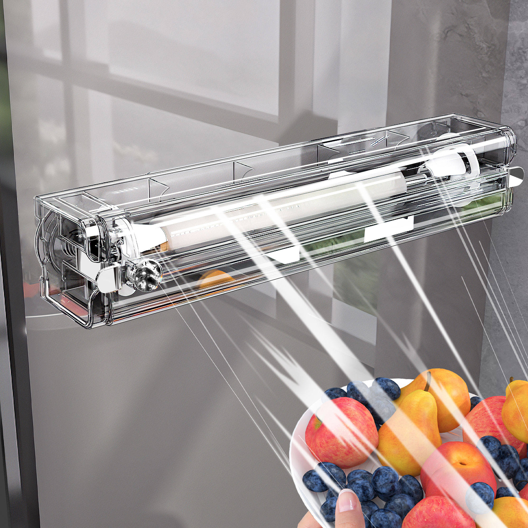 吸盘保鲜膜切割器厨房壁挂多功能食专用一次性保鲜膜切割神器