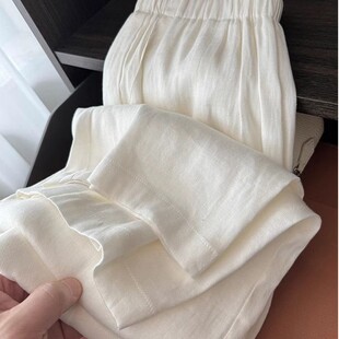 休闲宽松直筒裤 棉麻阔腿裤 宽松慵懒垂感山本奶芙裤 薄款 百搭 女夏季