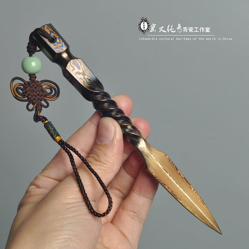 手工撬茶刀 大马士革 百炼花纹钢茶针茶锥 黑茶饼普洱茶茶具