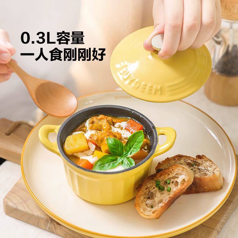 mini珐琅锅铸铁铸铁锅蒸蛋碗零食碟烤箱烘焙模具储物罐10cm