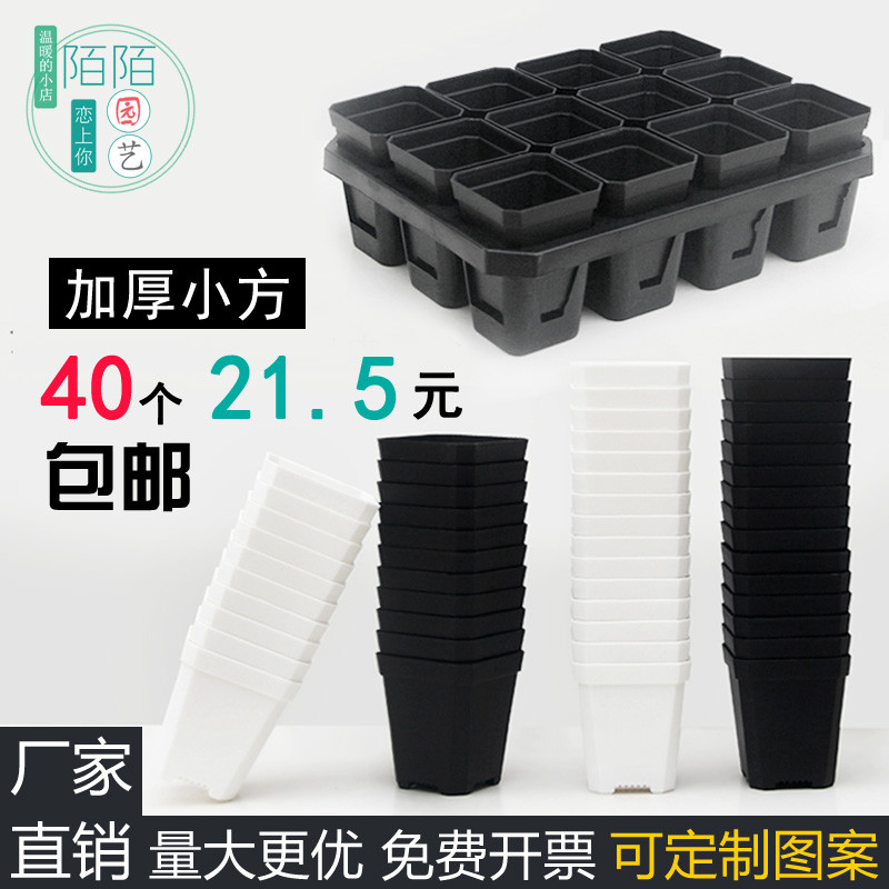 加厚八角7方小白黑方多肉大方形花盆塑料托架叶插育苗盆套餐