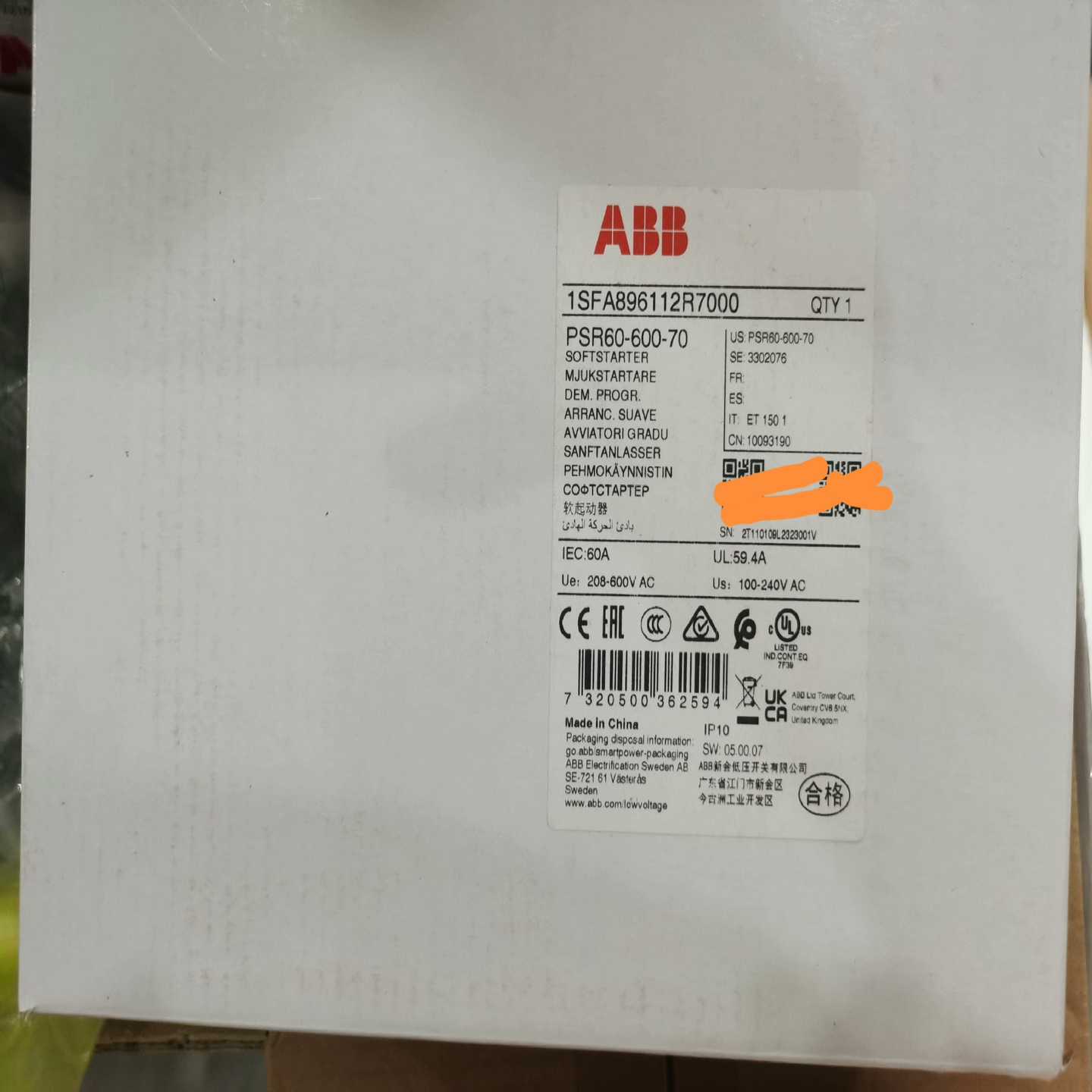 询价~ABB软启动器 PSR60-600-70 额定功率30K