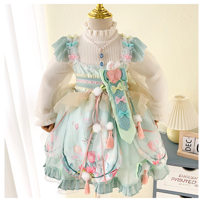 2025年新款四季款女童活袖洛丽塔公主裙儿童小学生蓬蓬纱连衣裙