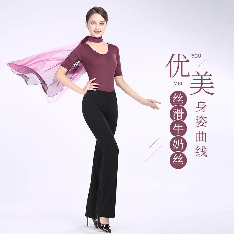 形体服装女高端套装黑色牛奶丝短袖现代舞礼仪训练艺考演出练功服