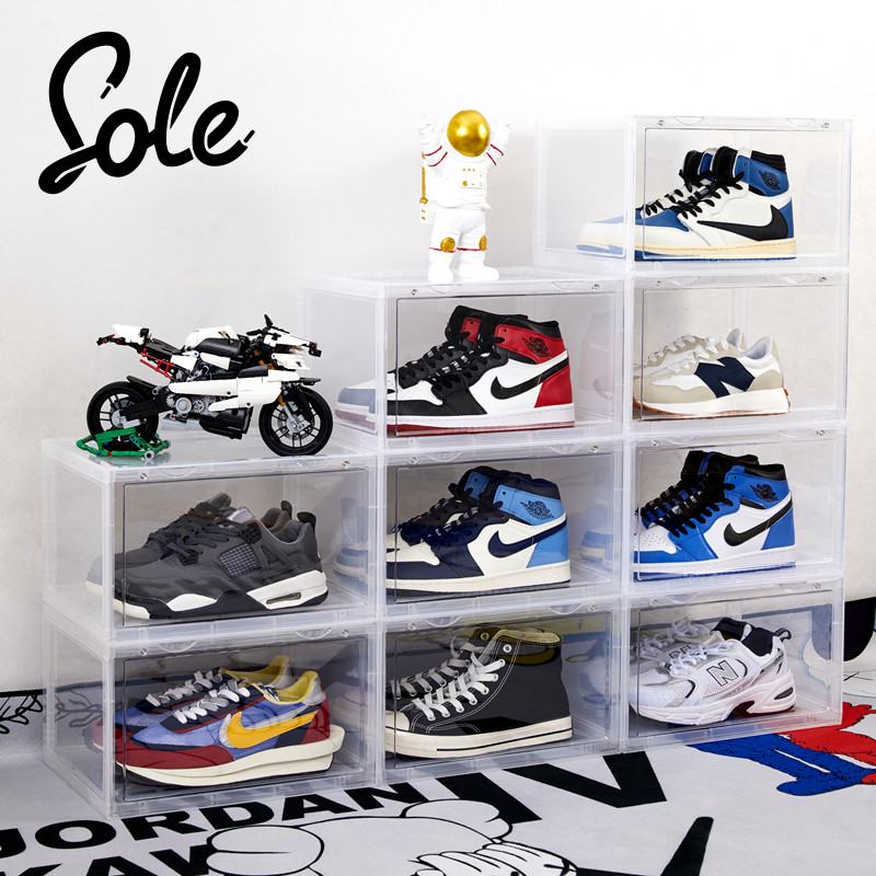 Sole亚克力透明硬壳塑料磁吸侧开篮球收纳鞋盒Aj折叠防尘鞋柜