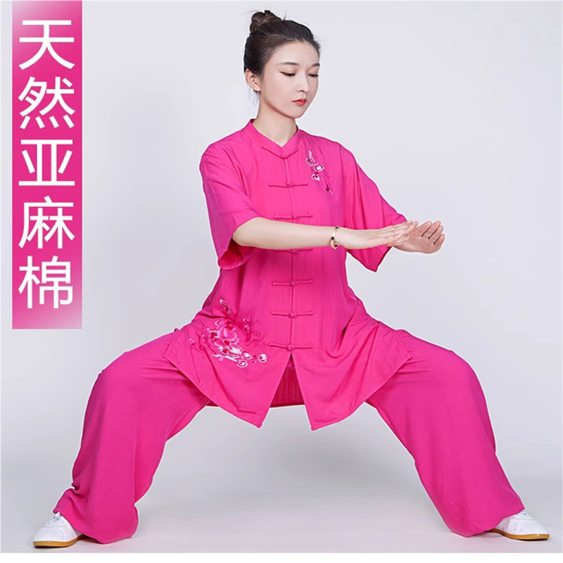 太极服女装2024新款洋气夏季亚麻棉麻服装太极拳练功服薄短袖八段