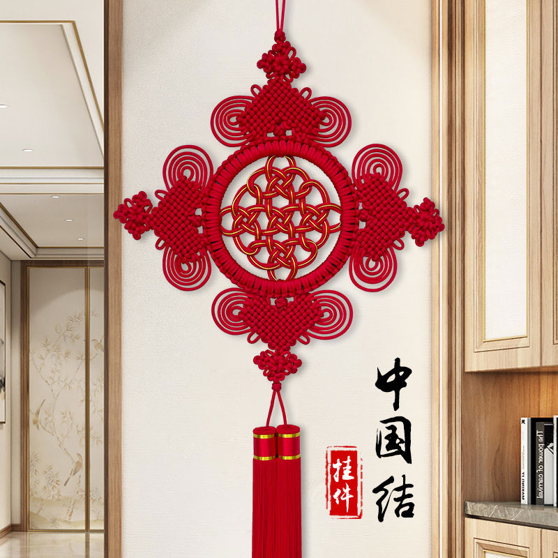 中国结挂件手工丝线正红非绒布姐妹花团锦玄关电视墙挂饰节日