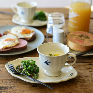 日本制Studio M 法式陶瓷餐具燕子盘甜点心餐盘咖啡杯零食水