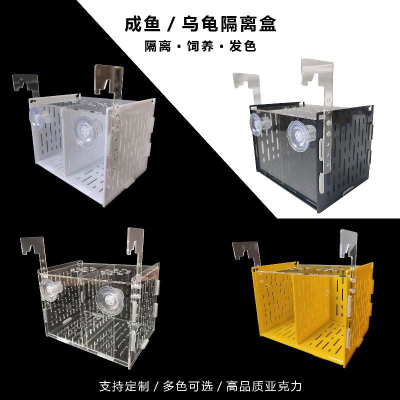 亚克力鱼缸隔离盒乌龟隔离孵化盒黑色黄透明吸盘挂钩剃刀窄桥