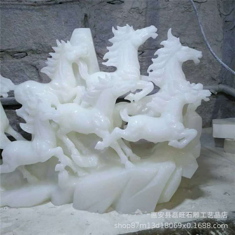 石雕八骏马汉白玉 马雕刻工艺品八骏雄风家居动物摆件十二生肖马